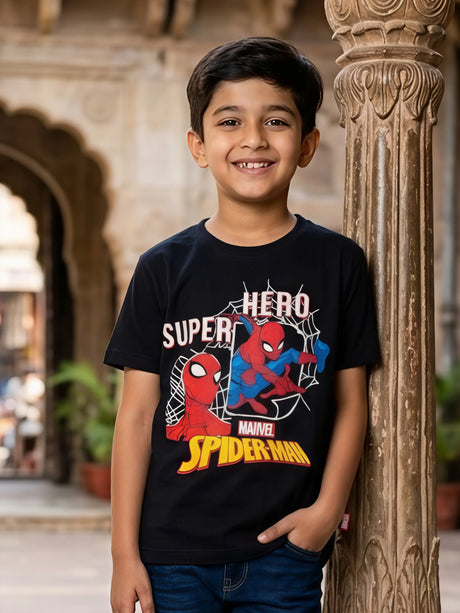 Boys Black Spider-Man Graphic Cotton T-Shirt