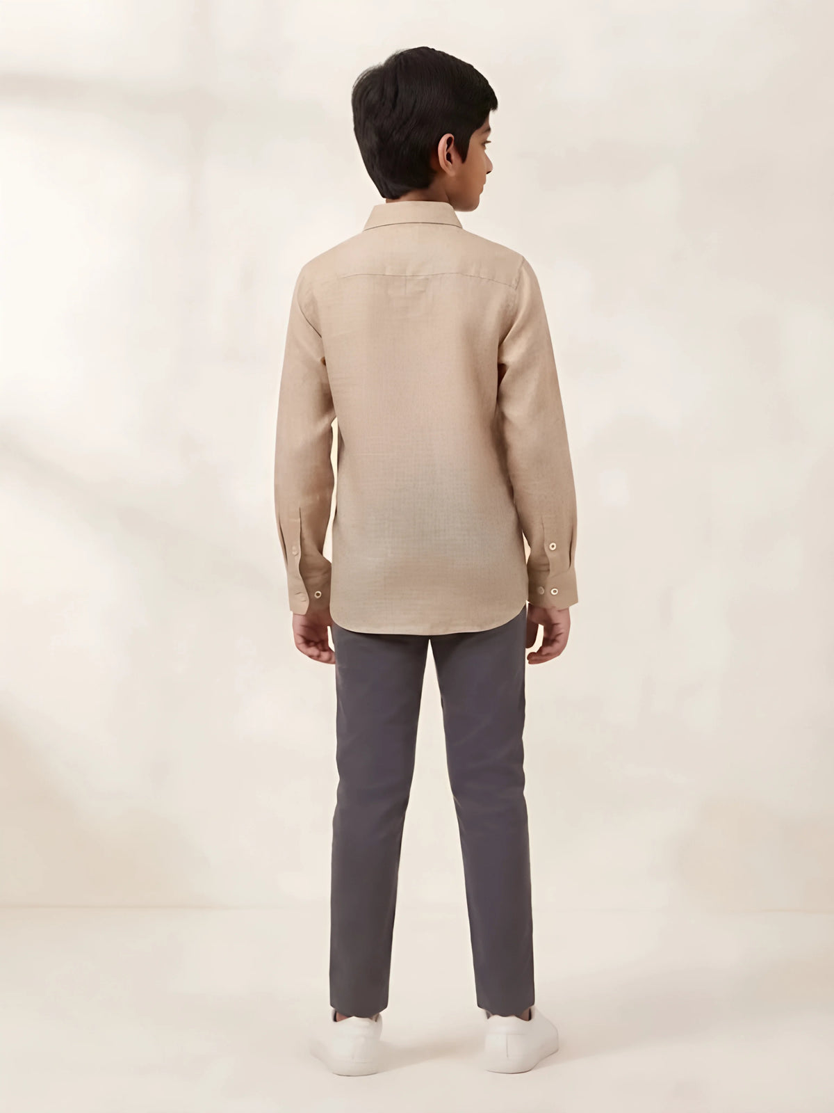 Boys Cream Printed Casual Shirt