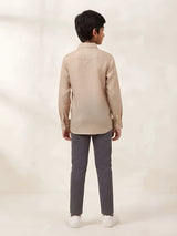 Boys Cream Printed Casual Shirt