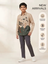 Boys Cream Printed Casual Shirt