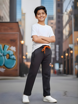 Boys' Premium Grey Melange Track Pants with Sporty Circular Print