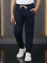 Boys' Navy Blue Active Track Pants with Sporty Contrast Drawstring