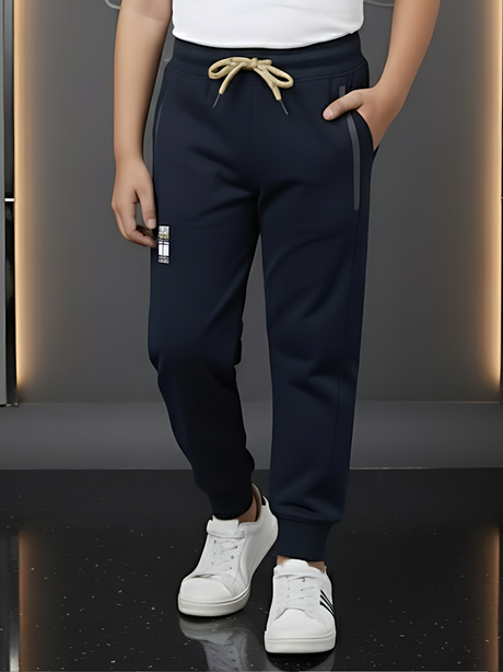 Boys' Navy Blue Active Track Pants with Sporty Contrast Drawstring