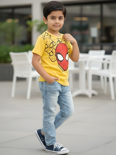 Boys' Yellow Marvel Spider-Man Mask Graphic T-Shirt.