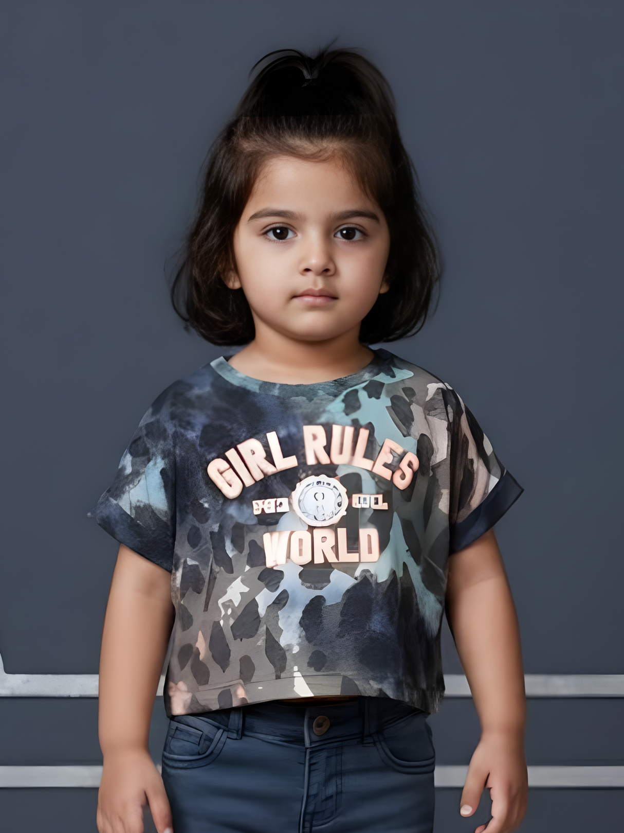 Girls Brown Cheetah Print "Girl Rules World" Crop Tee
