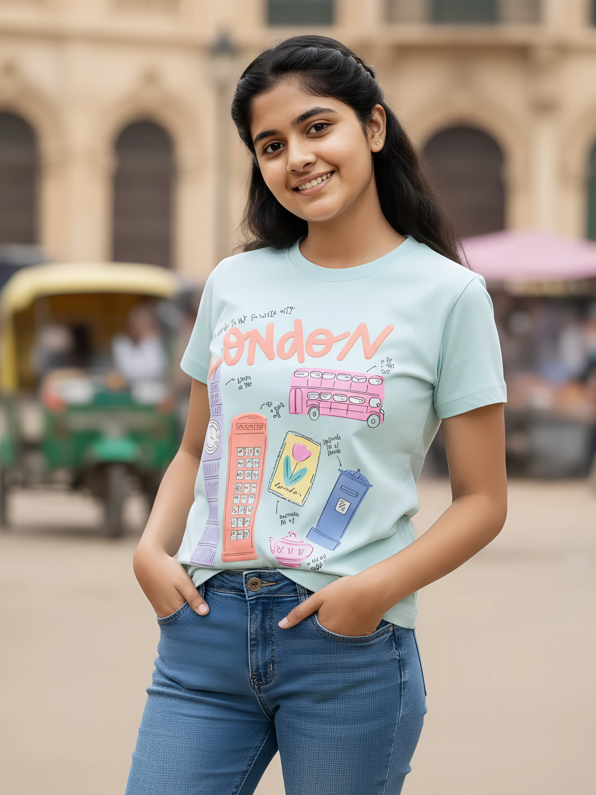 Girls' London Graphic Tee - Light Blue