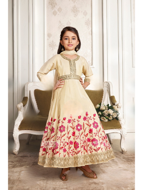 Girls' Elegant Off-White Tunic and Chudidar Set