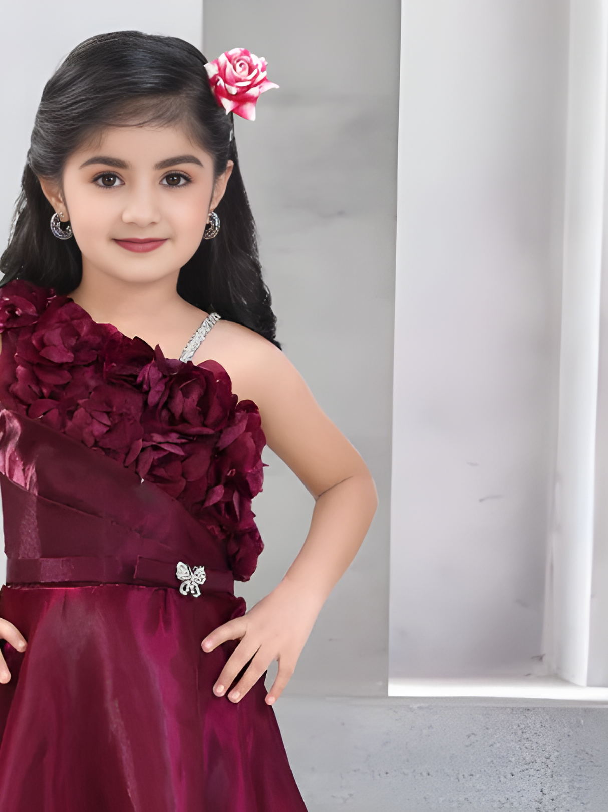 Girls Party Plain Satin Western Gown - Purple
