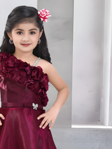 Girls Party Plain Satin Western Gown - Purple