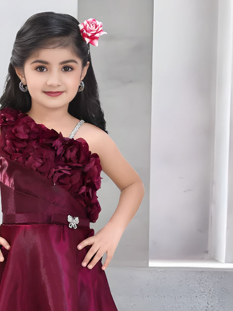 Girls Party Plain Satin Western Gown - Purple