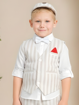 Boys' Vintage Stripe Vest & Suit Set (Cream/Beige).