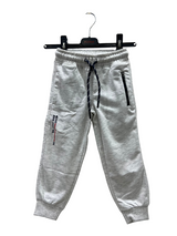 Boys Off-White Jogger Pants with Navy Drawstring and Zippered Pockets