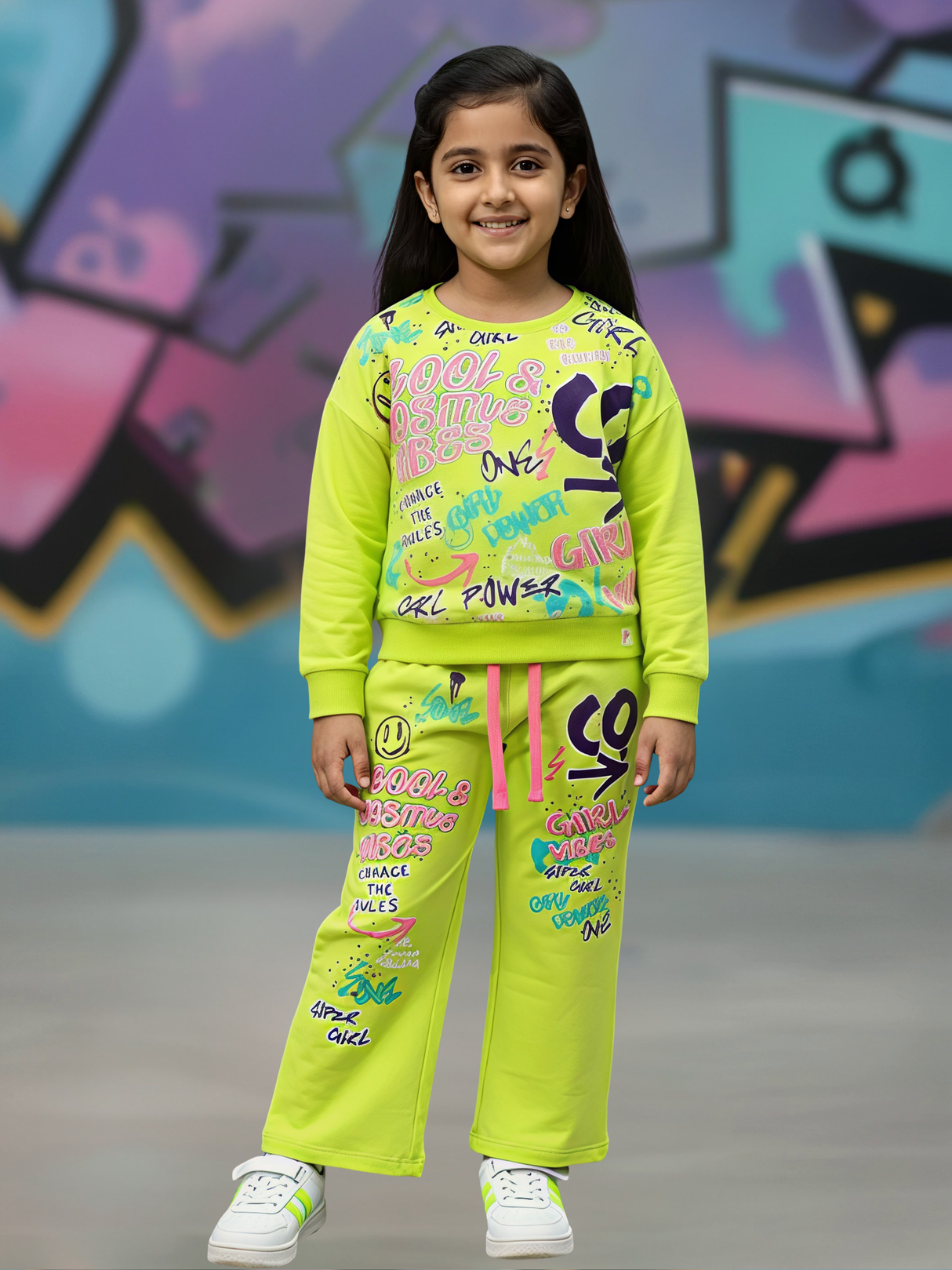 Girls' Neon Graffiti Print Coordinate Set