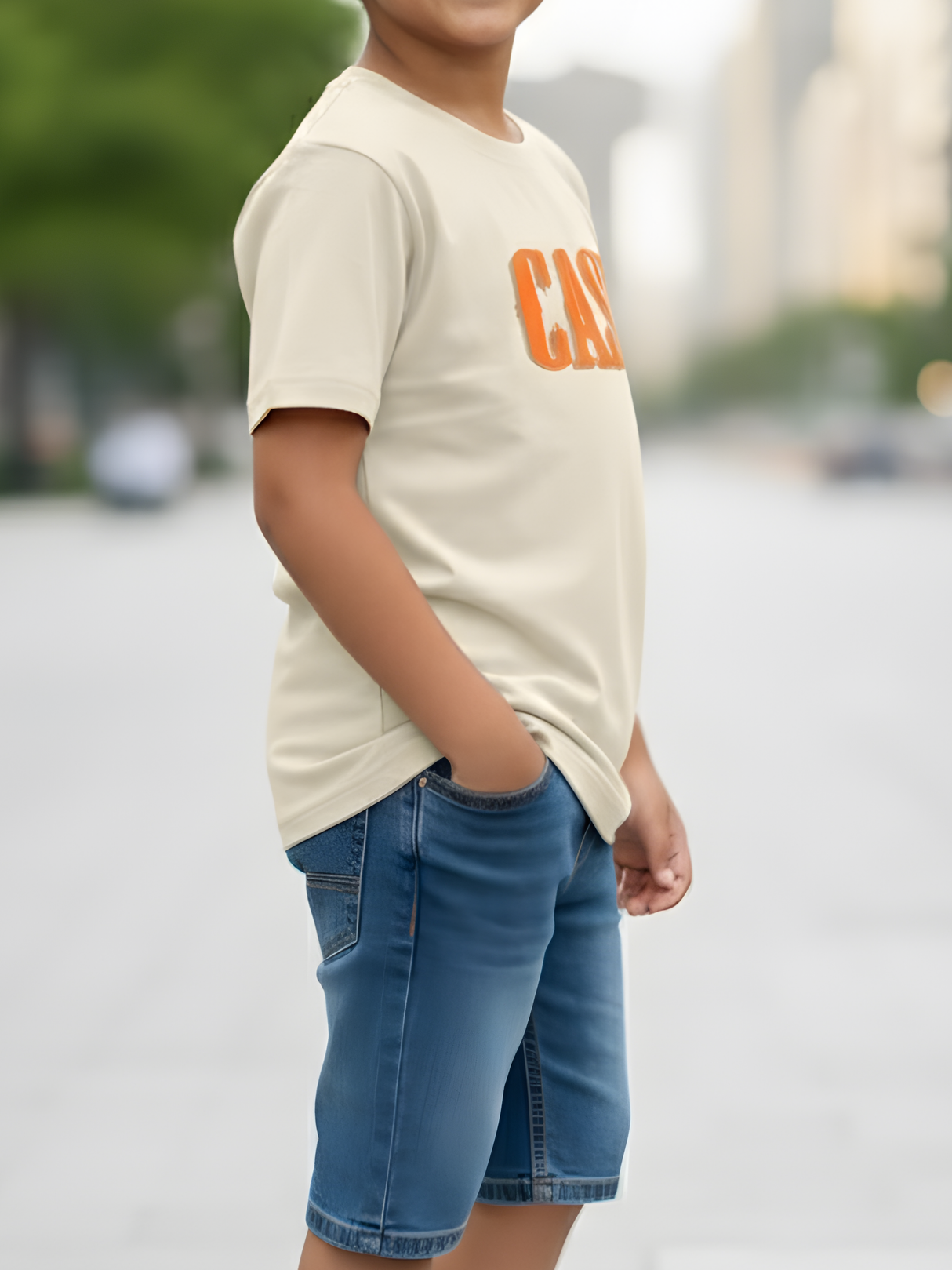 Boys' Cream "Only Cash" Streetwear Graphic T-Shirt