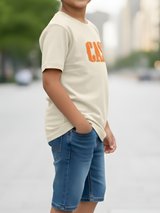 Boys' Cream "Only Cash" Streetwear Graphic T-Shirt