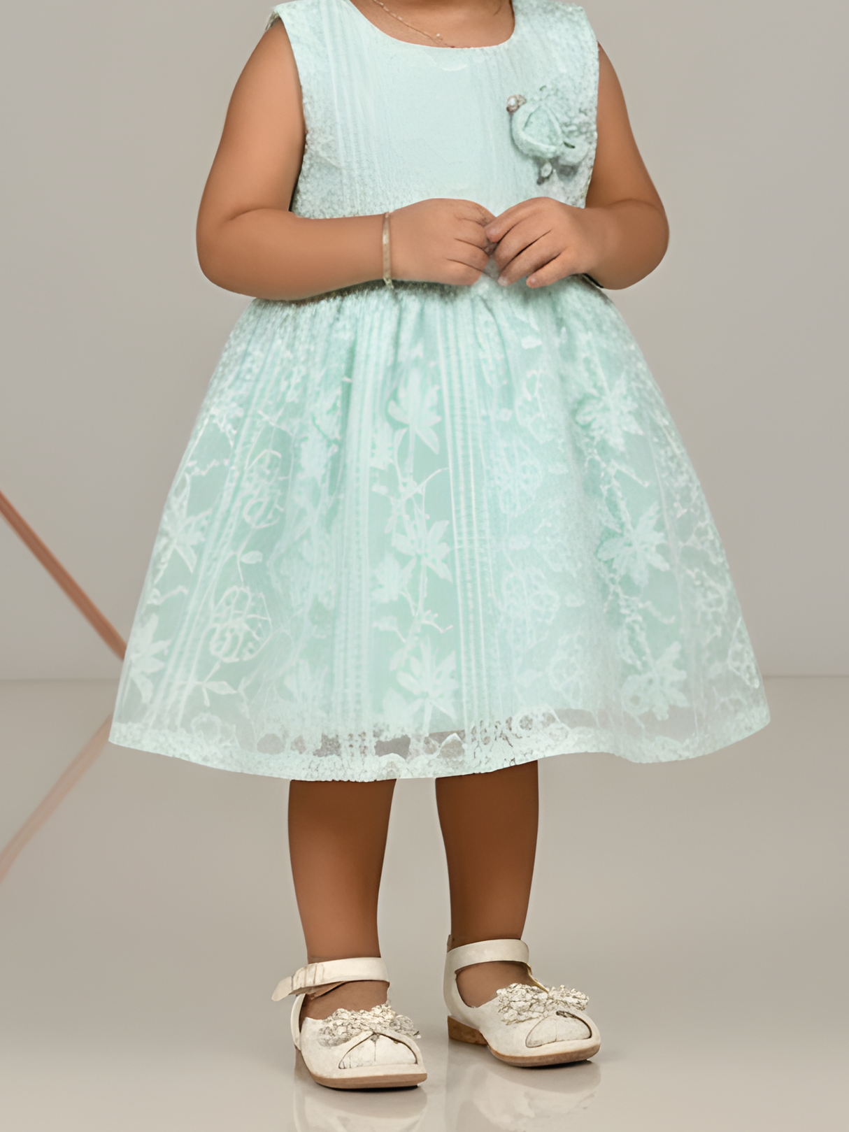 Mint Green Floral Lace Party Dress