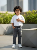 Boys' Stylish Grey Slim Fit Jeans with Rainbow Patch