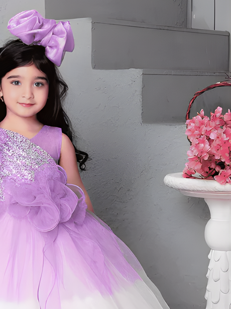 Girls Party Heavy Western Gown With Work - Pink
