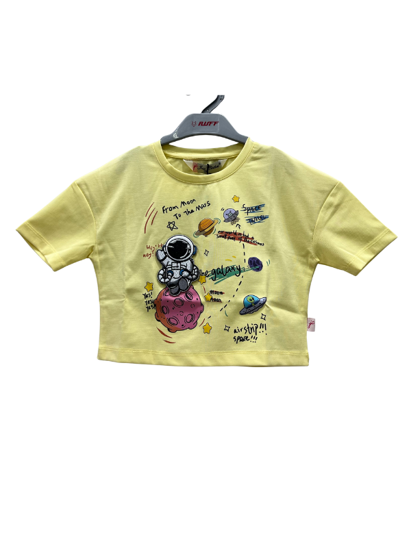 Girl's Kids’ Space Graphic T-shirt – Astronaut & Planet Print in Yellow