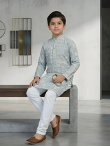 The Modern Mosaic Printed Kurta & Pajama Set (Aqua & White).