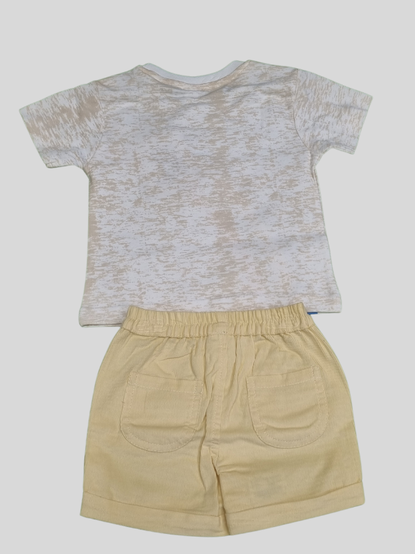 Boys’ Summer Outfit Set – Rainbow Print T-Shirt with Soft Yellow Shorts
