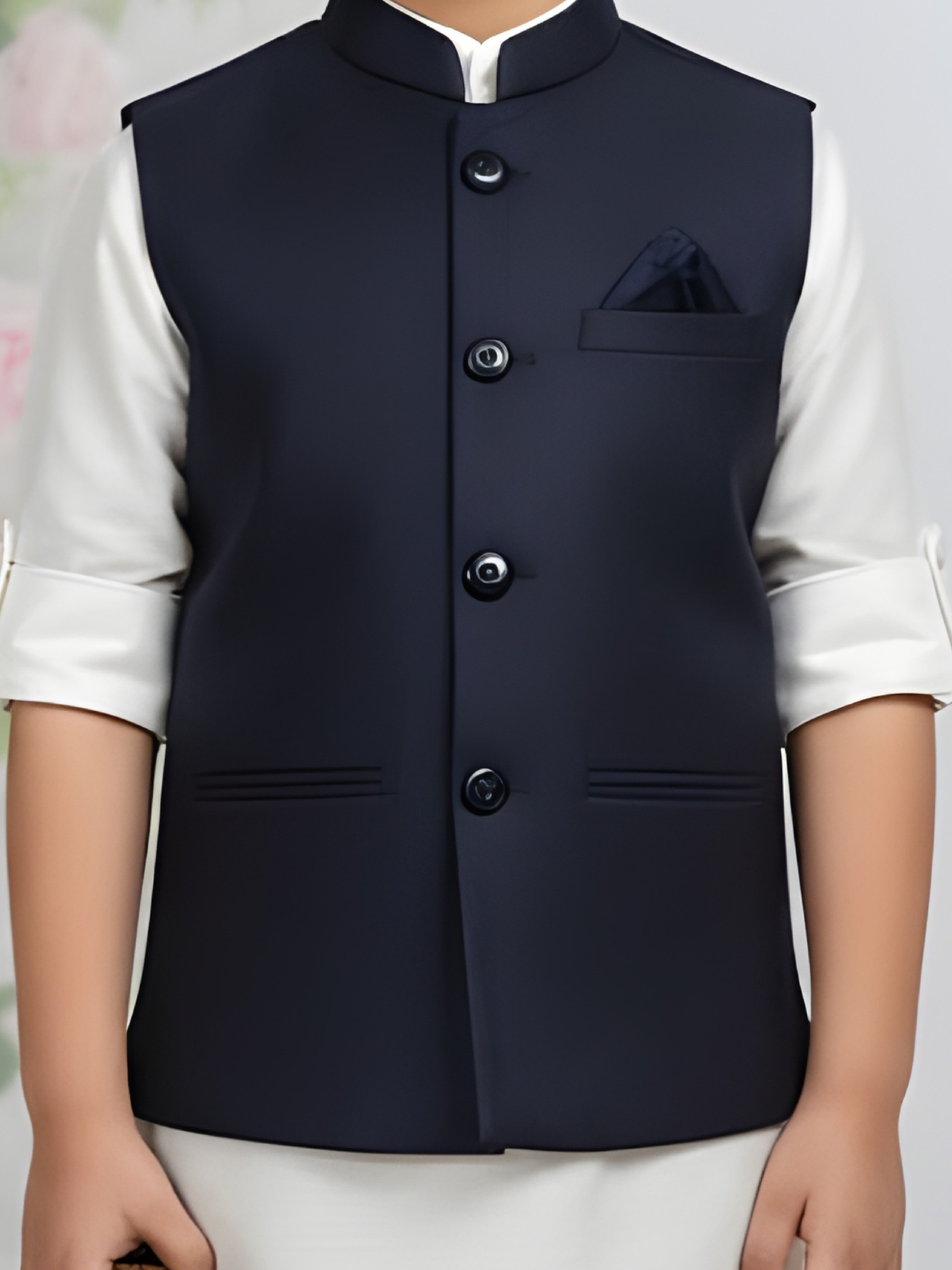 Boys Party Waist Coat with Shirt High Neck-Green