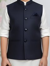 Boys Party Waist Coat with Shirt High Neck-Green