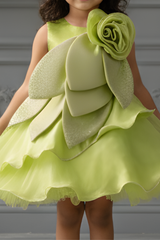 Girls' Lime Green Shimmer Rose Party Dress