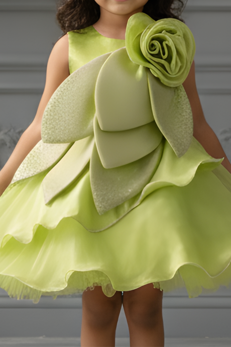 Girls' Lime Green Shimmer Rose Party Dress