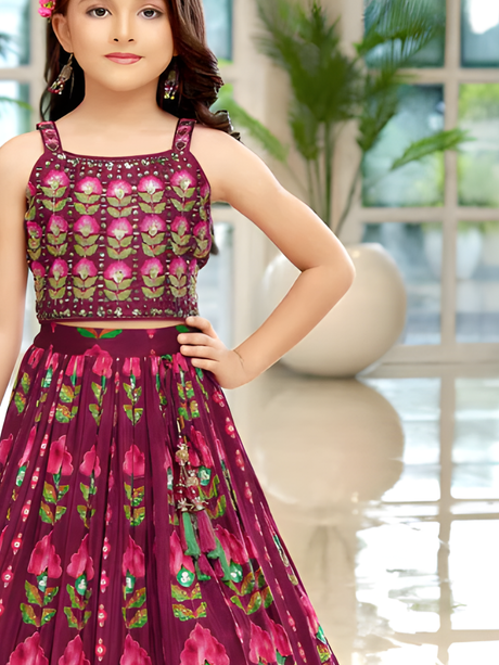 Girls' Elegant White Multi-Thread Work Lehenga Choli