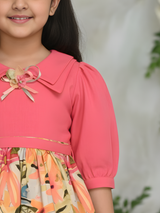 Girls Casual Printed Cotton Frocks - Pink