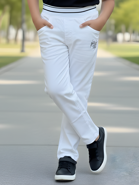 Boys' Pristine White Comfort-Waist Trousers