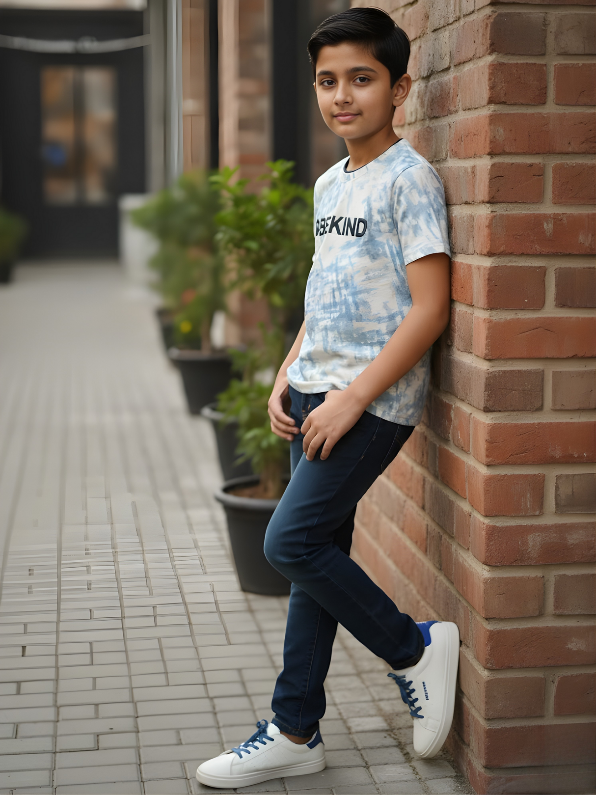 Kids' 'Be Kind' Peace Graphic T-Shirt - Blue Abstract Wash.