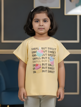 Girls Pastel Yellow "Small But Sweet" Cupcake Graphic Tee
