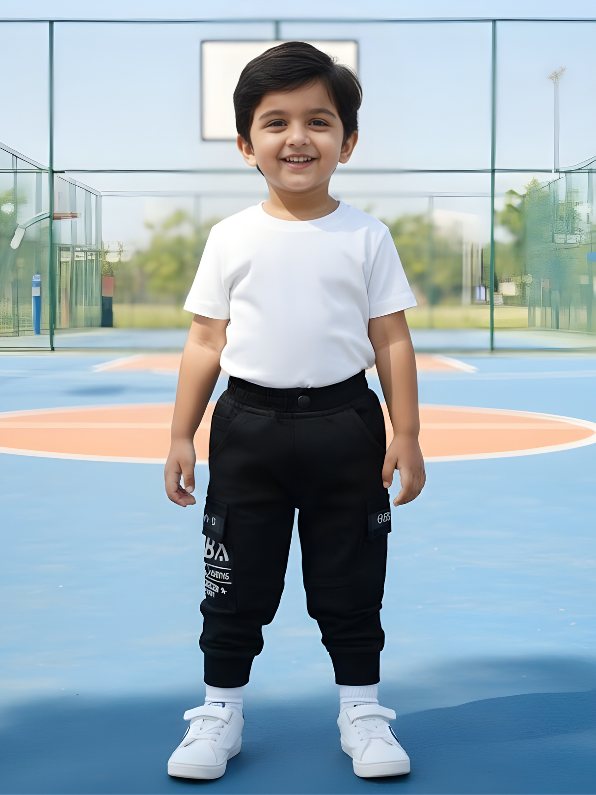 Boy's Stylish Black Cargo Joggers