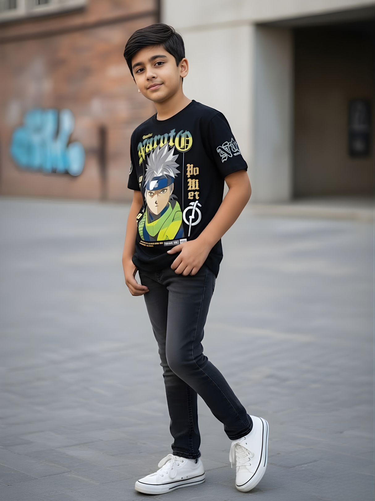 Kids' Naruto Anime Graphic T-Shirt - 'Fight for a New One' Black Tee.