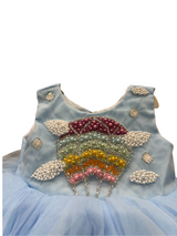 Baby Girl Blue Rainbow Party Dress – Sleeveless with Pearl & Sequin Embellishments