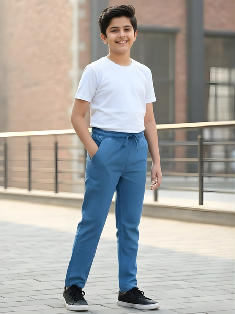 Boys Relaxed Fit Blue Denim Track Pants