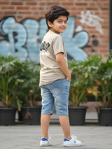 Boys' Cream Graphic Cotton T-Shirt - "STRANGE" Print