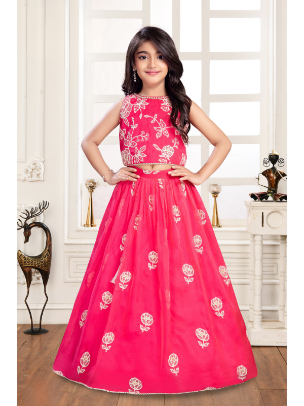 Girls Traditional Sleeves Less Long Choli - Pink