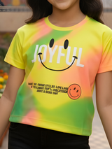 Girls' Yellow Multi-Color Tie-Dye "Joyful" Graphic T-Shirt