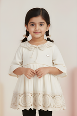 Girls' Vintage-Style Cream Crochet Collar Dress