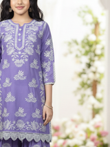 Girls' Purple Embroidered Sharara Set.