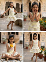 Girls Lime Green Striped Floral Frock
