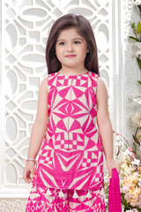 Girls' Hot Pink Geometric Print Sleeveless Sharara Set