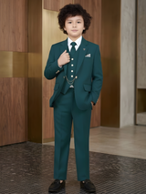 Boys' Teal Blue 5-Piece Formal Suit Set with Vest and Tie
