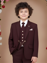 Boys' Plum/Maroon Velvet Achkan Suit with Gold Embroidered Motif