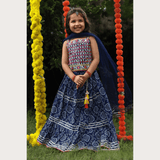 Girls Traditional Sleeves Less Long Choli - Navy Blue
