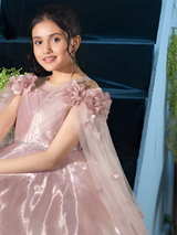 Girls Party Heavy Western Gown With Work - Peach