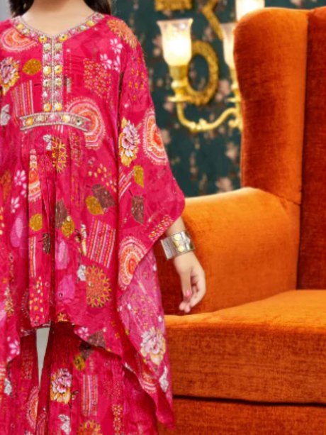 Girls Traditional 3/4th Sleeves Ghagara Set